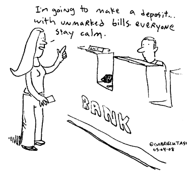Funny cartoon by Gabriel Utasi about making a bank deposit