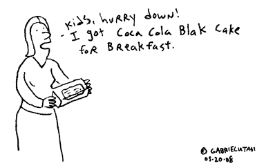 Funny cartoon by Gabriel Utasi about coffee cake mady by Coke