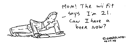 Funny cartoon by Gabriel Utasi about the Wii fit and beer