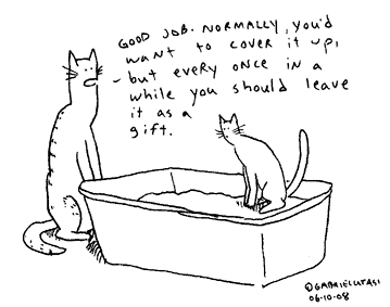 Funny cartoon by Gabriel Utasi about uncovered cat poop