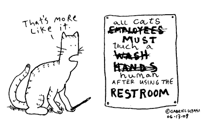 Funny cartoon by Gabriel Utasi about and employee hand washing sign