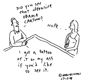 Funny cartoon by Gabriel Utasi about the offensive Obama cartoon on the cover of the New Yorker
