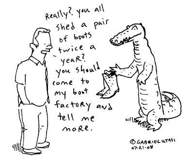 Funny cartoon by Gabriel Utasi about crocodile boots