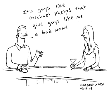 Funny cartoon by Gabriel Utas about how Michael Phelps gives guys a bad name