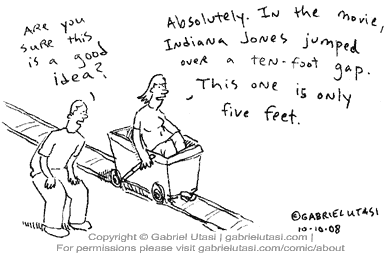 Funny cartoon by Gabriel Utasi about people copying Indiana Jones