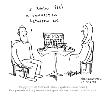 Funny cartoon by Gabriel Utasi about connect four and speed dating