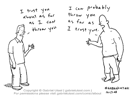 Funny cartoon by Gabriel Utasi about trust