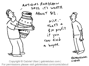 Funny cartoon by award winning artist Gabriel Utasi about antiques roadshow