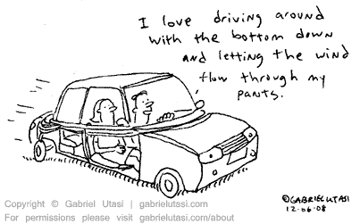 Funny cartoon by award winning artist Gabriel Utasi about convertible cars