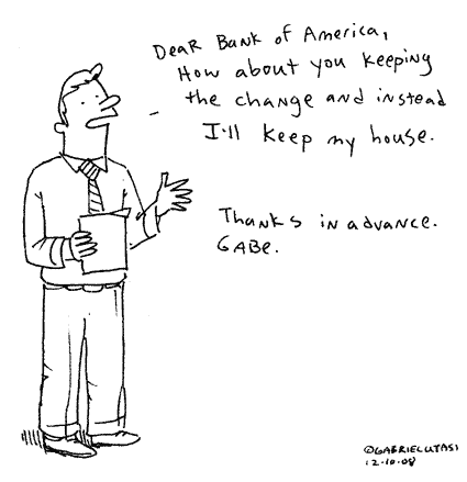 Funny cartoon by award winning artist, Gabriel Utasi about Bank of America's Keep the change