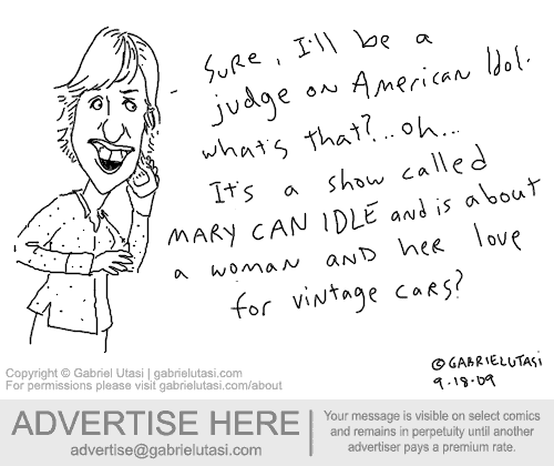 Funny cartoon by award-winning artist Gabriel Utasi about Ellen Degeneres getting a call from American Idol to become a judge.