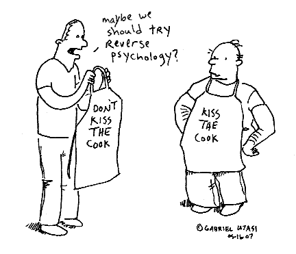 Funny cartoon by Gabriel Utasi about reverse psychology